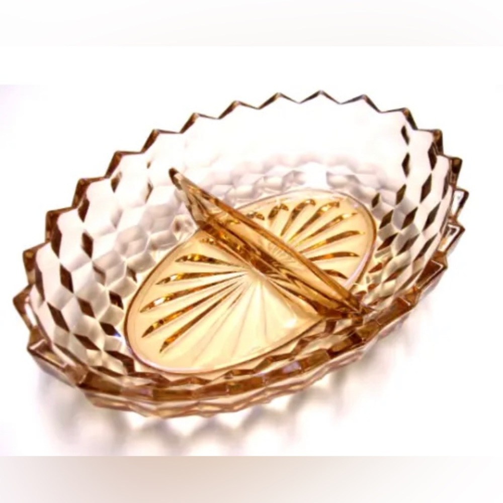 Vintage Pink Depression Glass Divided Oval Dish Fostoria American  Bowl